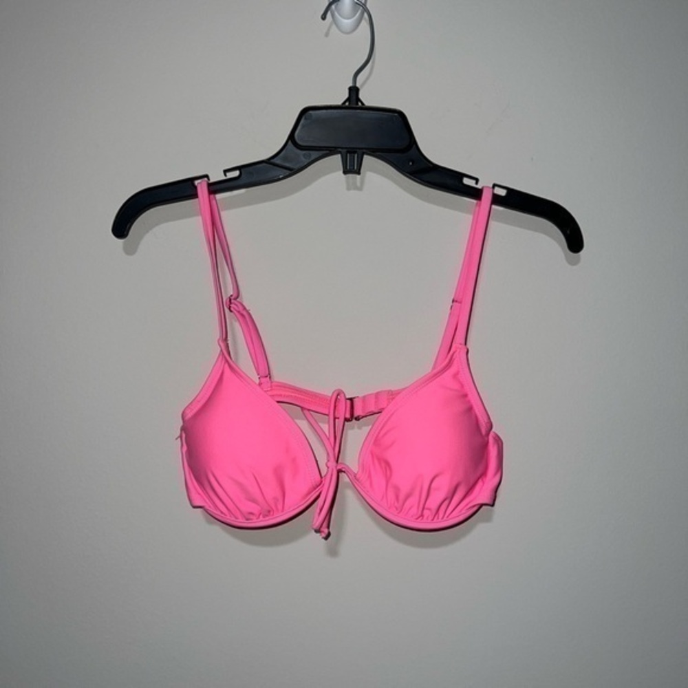 Hot pink padded swimsuit bikini top with bow xhilaration Medium